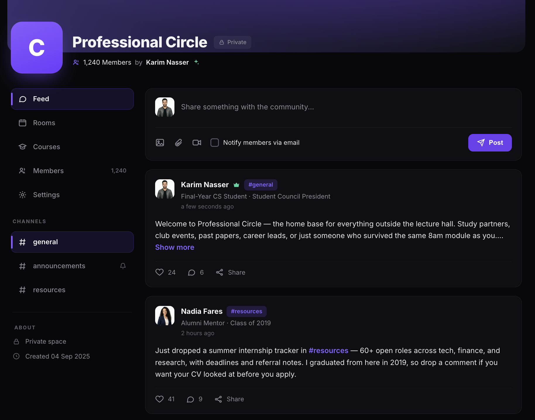 Community channels view