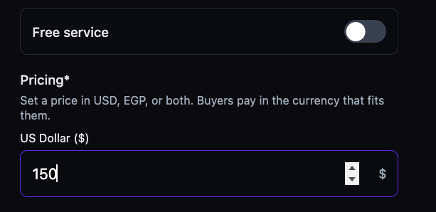 Service cards showing mixed pricing — Product Strategy Sprint at $120 for 45 minutes, Growth Audit at $180 for 60 minutes, and two free services at 30 minutes each
