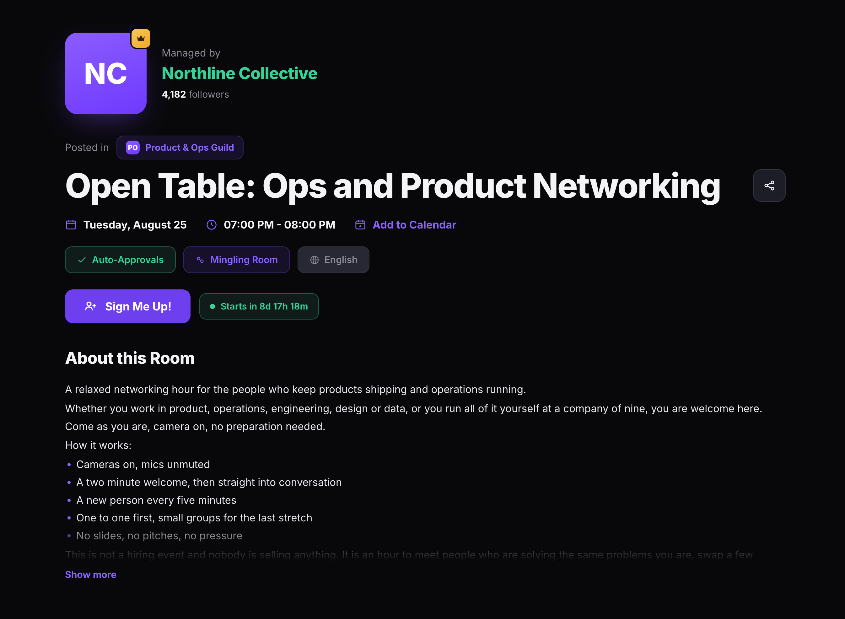 Event page view