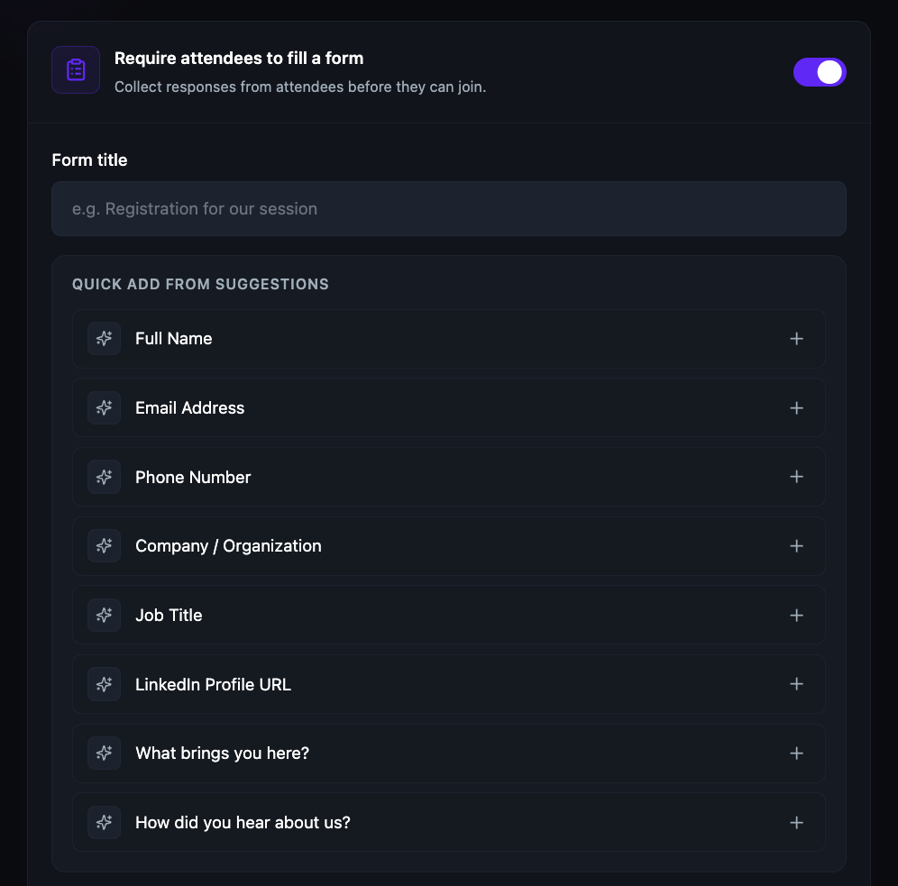 A BrainsMingle form builder — custom fields with a response-tracking dashboard.